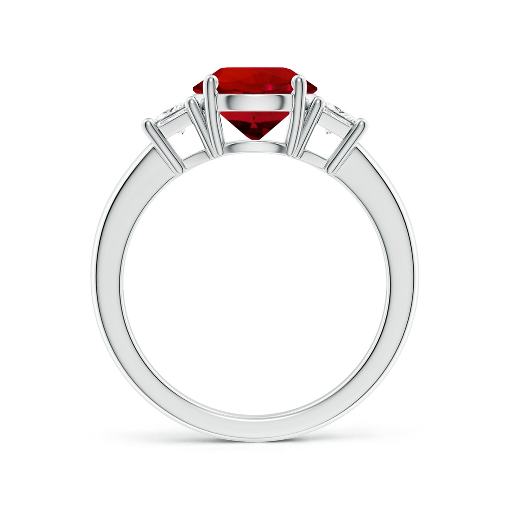 8mm Labgrown Classic Round Lab-Grown Ruby and Trapezoid Diamond Three Stone Engagement Ring in White Gold Side 199