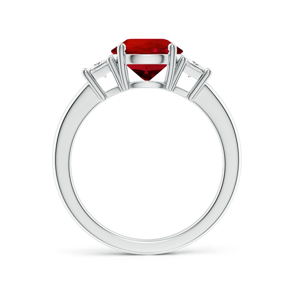 8mm Labgrown Classic Round Lab-Grown Ruby and Trapezoid Diamond Three Stone Engagement Ring in White Gold side 199