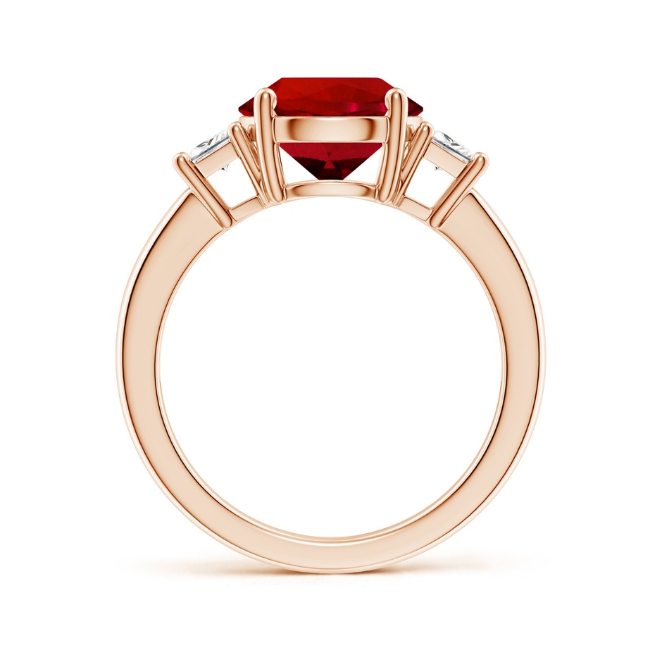 9mm Labgrown Classic Round Lab-Grown Ruby and Trapezoid Diamond Three Stone Engagement Ring in 18K Rose Gold side 199