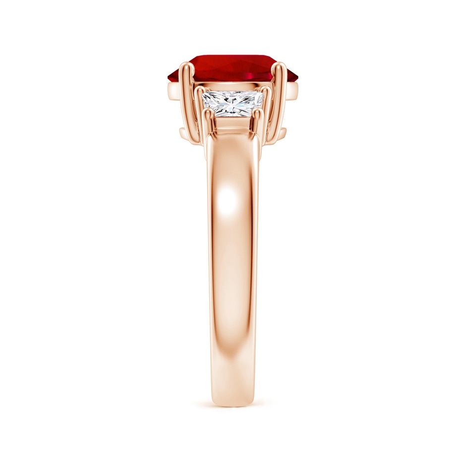 9mm Labgrown Classic Round Lab-Grown Ruby and Trapezoid Diamond Three Stone Engagement Ring in 18K Rose Gold side 299