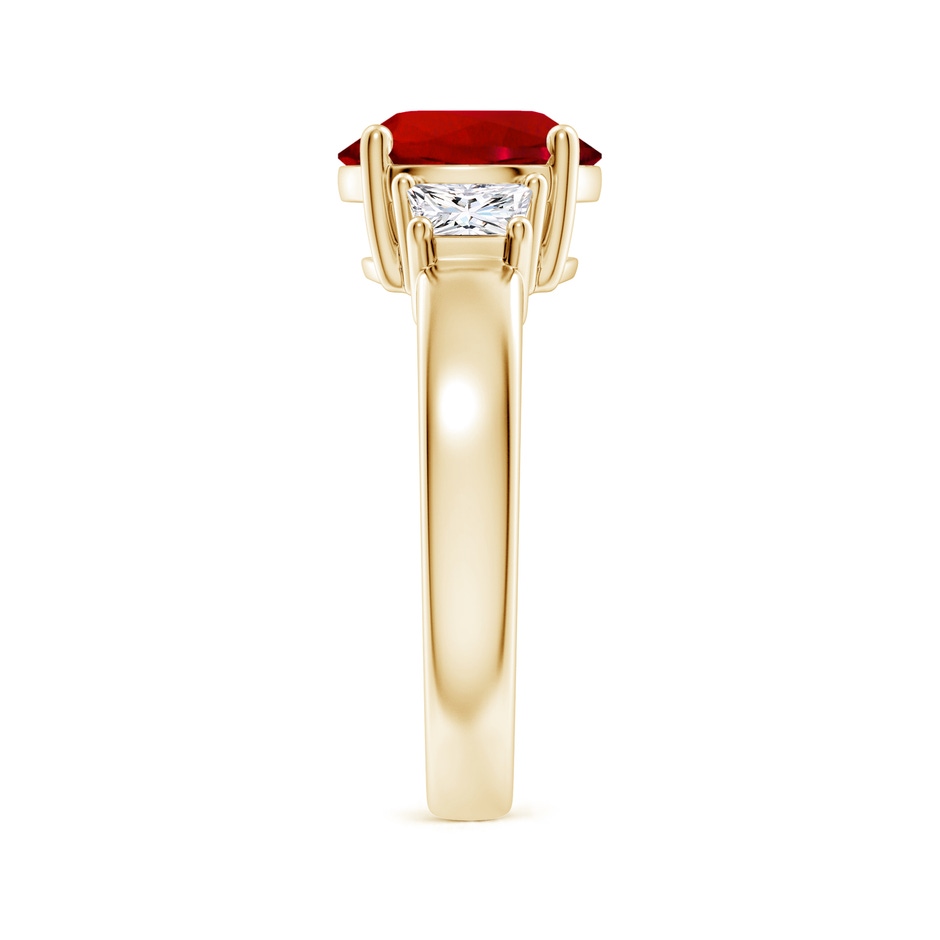 9mm Labgrown Classic Round Lab-Grown Ruby and Trapezoid Diamond Three Stone Engagement Ring in 18K Yellow Gold side 299