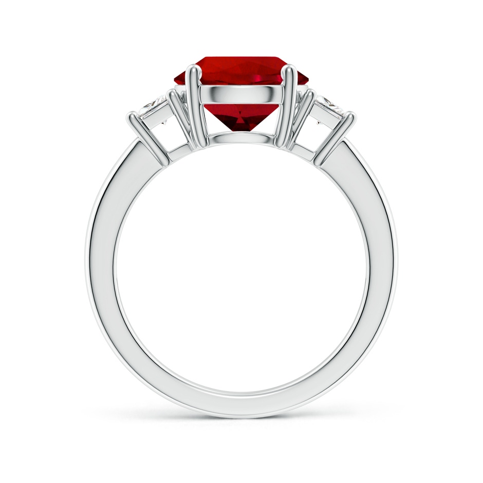 9mm Labgrown Classic Round Lab-Grown Ruby and Trapezoid Diamond Three Stone Engagement Ring in White Gold side 199