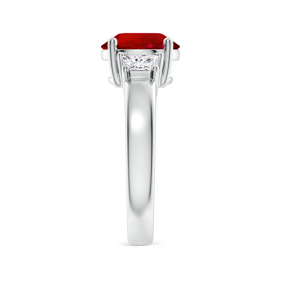 9mm Labgrown Classic Round Lab-Grown Ruby and Trapezoid Diamond Three Stone Engagement Ring in White Gold side 299
