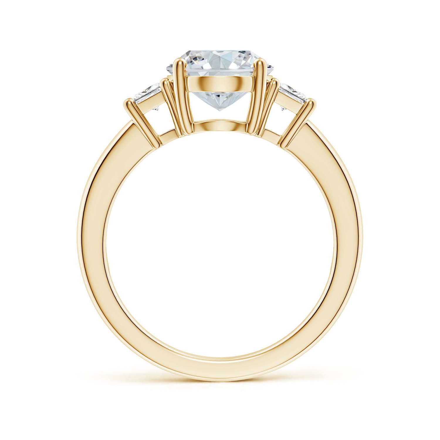 10x8mm FGVS Classic Oval and Trapezoid Lab-Grown Diamond Three Stone Engagement Ring in 18K Yellow Gold