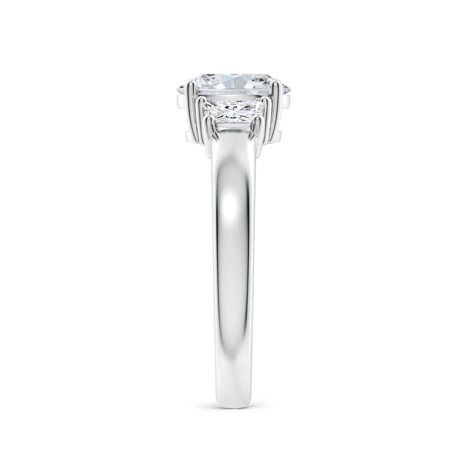 8x6mm FGVS Classic Oval and Trapezoid Lab-Grown Diamond Three Stone Engagement Ring in 18K White Gold - side 4