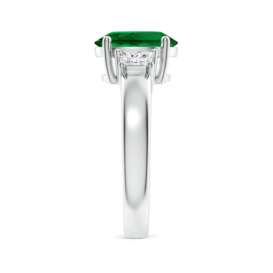 10x8mm Labgrown Classic Oval Lab-Grown Emerald and Trapezoid Diamond Three Stone Engagement Ring in White Gold side 299