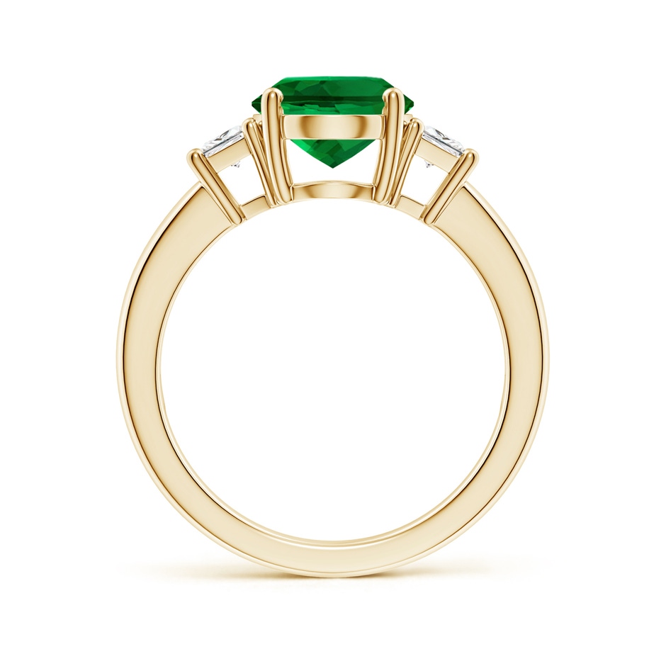 10x8mm Labgrown Classic Oval Lab-Grown Emerald and Trapezoid Diamond Three Stone Engagement Ring in Yellow Gold side 199