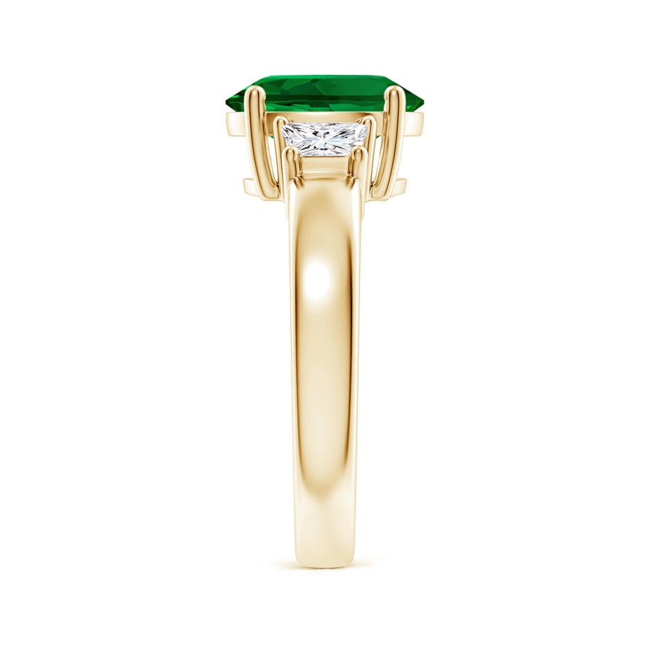 10x8mm Labgrown Classic Oval Lab-Grown Emerald and Trapezoid Diamond Three Stone Engagement Ring in Yellow Gold side 299