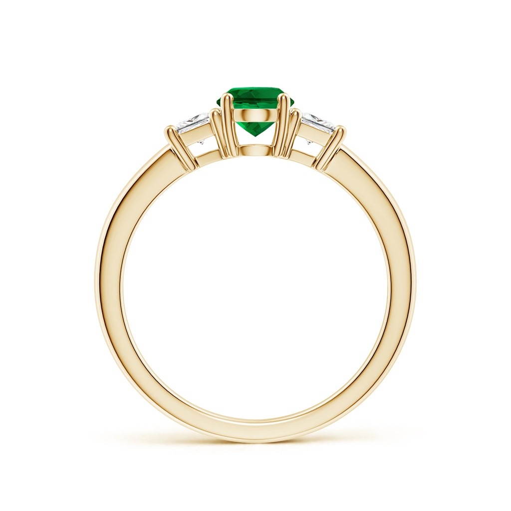 7x5mm Labgrown Classic Oval Lab-Grown Emerald and Trapezoid Diamond Three Stone Engagement Ring in 18K Yellow Gold - side 199