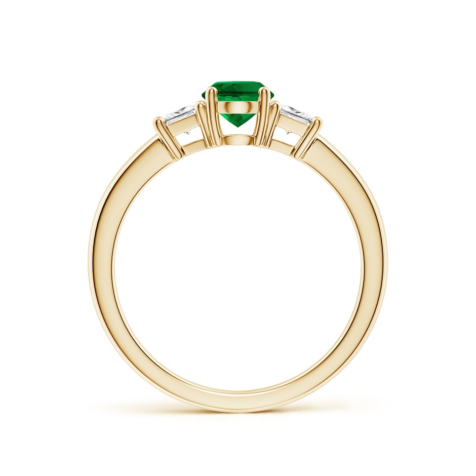 7x5mm Labgrown Classic Oval Lab-Grown Emerald and Trapezoid Diamond Three Stone Engagement Ring in 18K Yellow Gold side 199