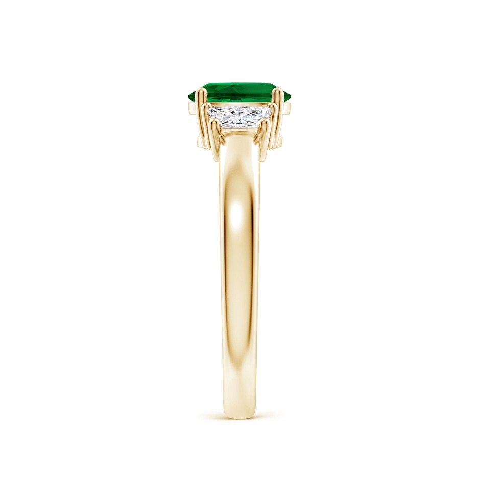 7x5mm Labgrown Classic Oval Lab-Grown Emerald and Trapezoid Diamond Three Stone Engagement Ring in 18K Yellow Gold side 299