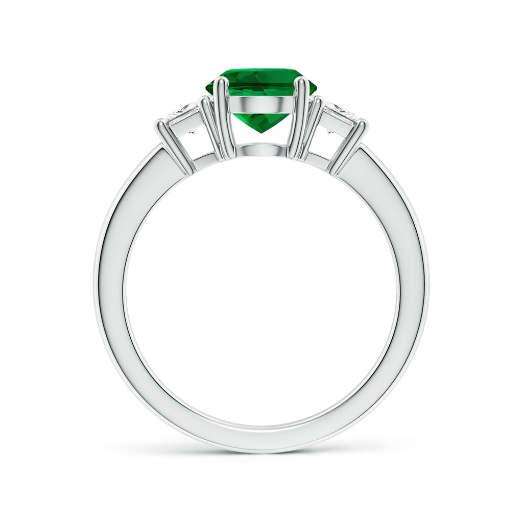 9x7mm Labgrown Classic Oval Lab-Grown Emerald and Trapezoid Diamond Three Stone Engagement Ring in White Gold - side 199