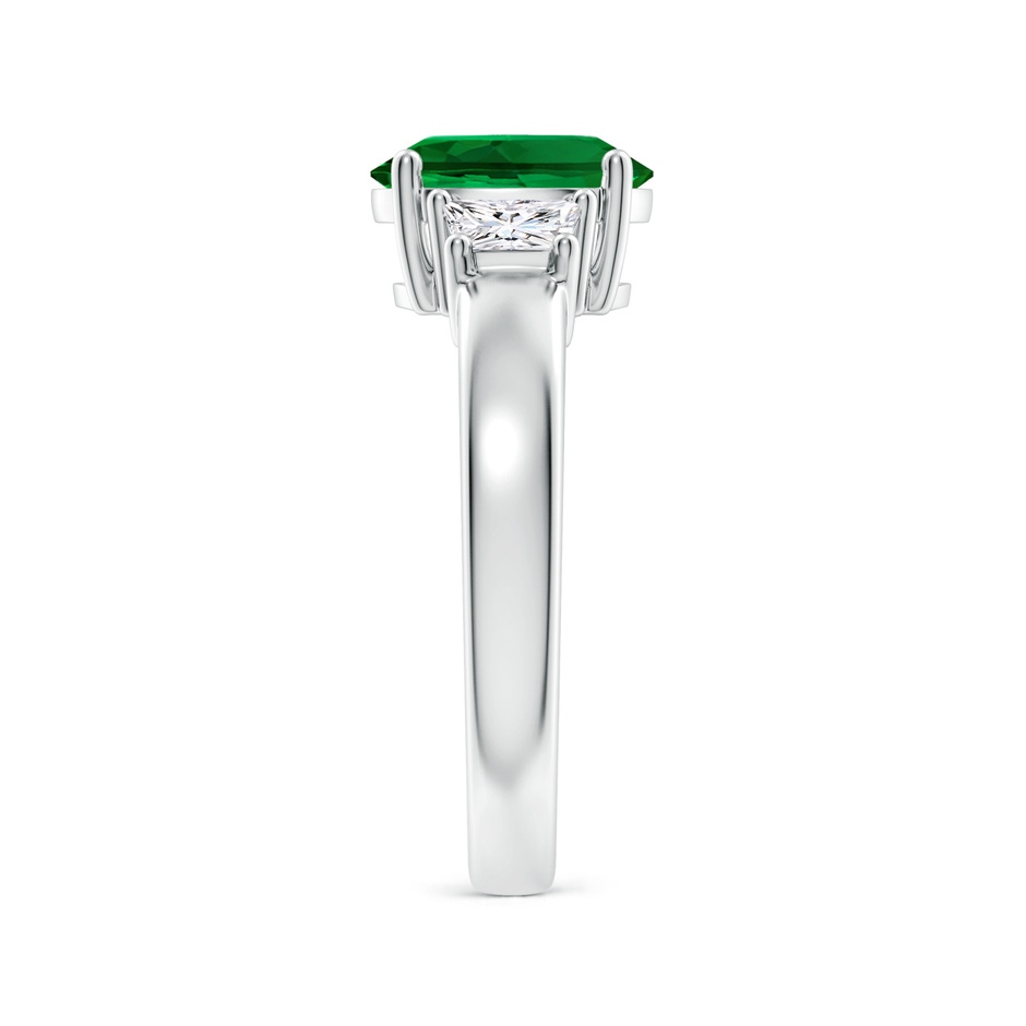 9x7mm Labgrown Classic Oval Lab-Grown Emerald and Trapezoid Diamond Three Stone Engagement Ring in White Gold side 299