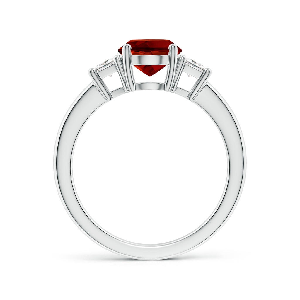 9x7mm Labgrown Classic Oval Lab-Grown Ruby and Trapezoid Diamond Three Stone Engagement Ring in White Gold Side 199