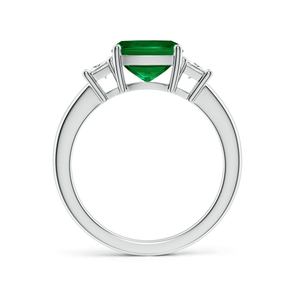 8mm Labgrown Classic Cushion Lab-Grown Emerald and Trapezoid Diamond Three Stone Engagement Ring in White Gold Side 199