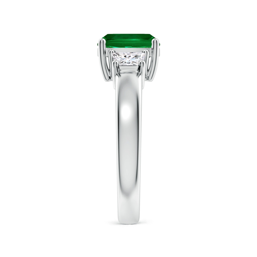8mm Labgrown Classic Cushion Lab-Grown Emerald and Trapezoid Diamond Three Stone Engagement Ring in White Gold Side 299