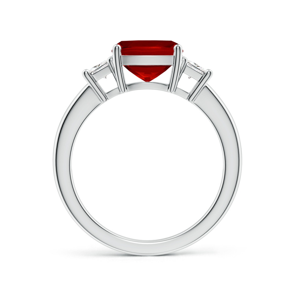 8mm Labgrown Classic Cushion Lab-Grown Ruby and Trapezoid Diamond Three Stone Engagement Ring in White Gold side 199