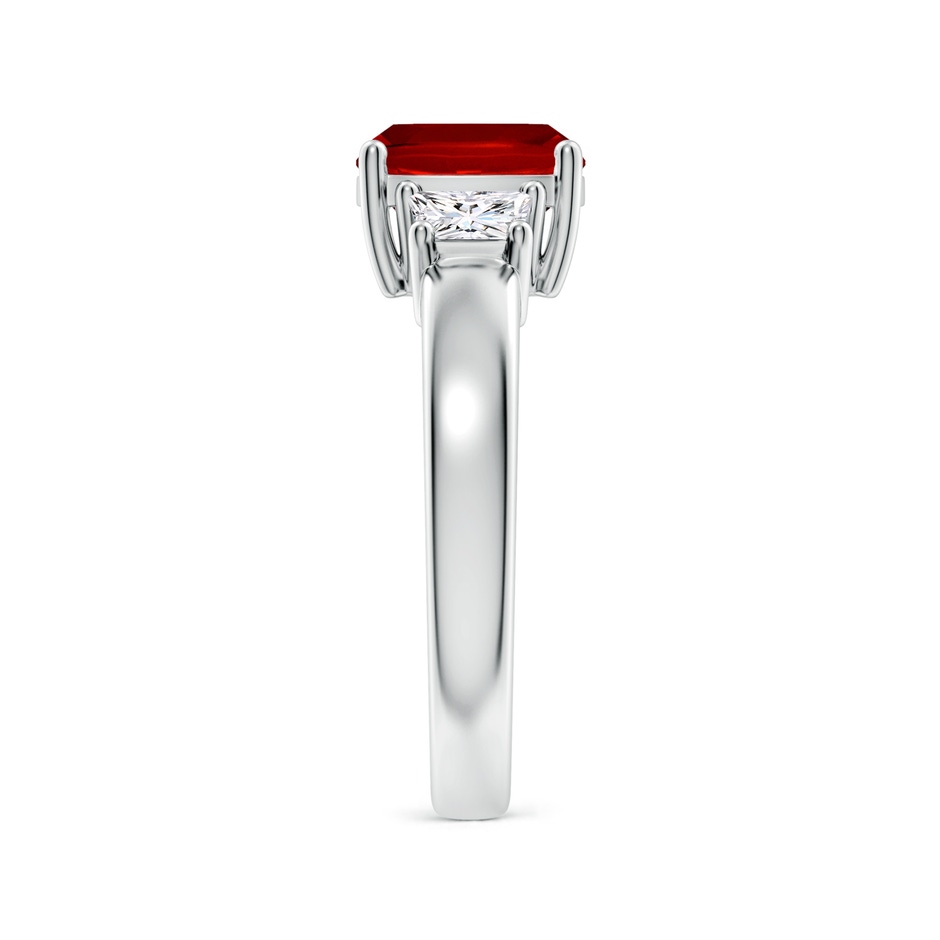 8mm Labgrown Classic Cushion Lab-Grown Ruby and Trapezoid Diamond Three Stone Engagement Ring in White Gold side 299