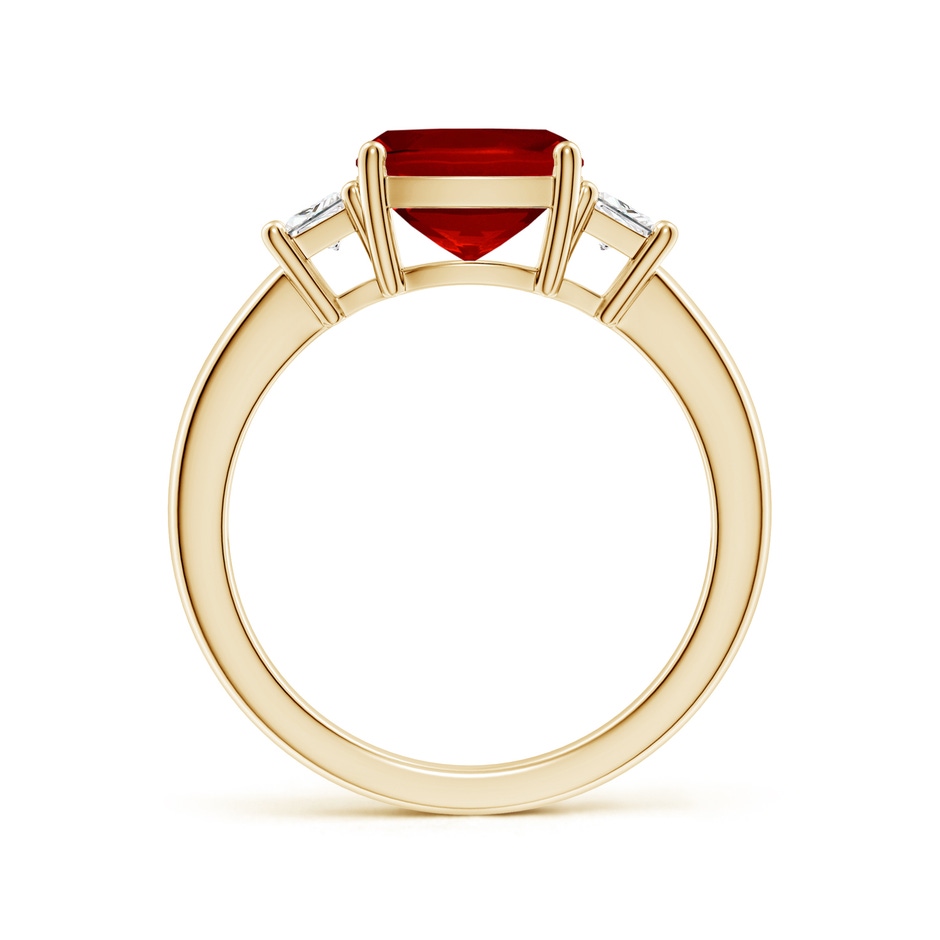 8mm Labgrown Classic Cushion Lab-Grown Ruby and Trapezoid Diamond Three Stone Engagement Ring in Yellow Gold side 199