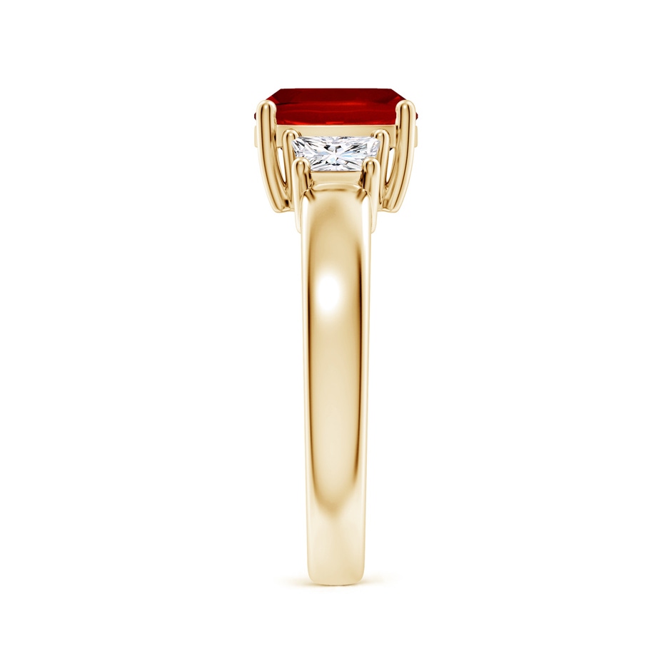 8mm Labgrown Classic Cushion Lab-Grown Ruby and Trapezoid Diamond Three Stone Engagement Ring in Yellow Gold side 299