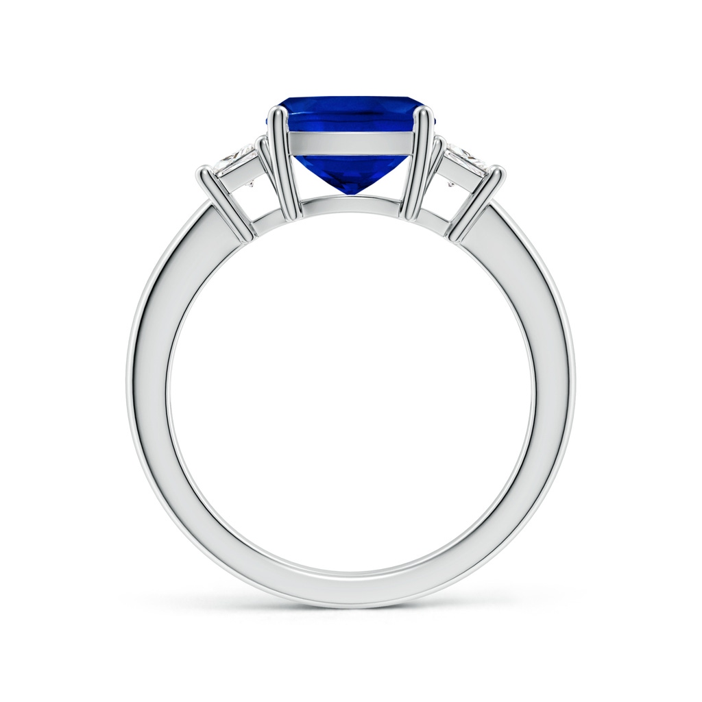 8mm Labgrown Classic Cushion Lab-Grown Blue Sapphire and Trapezoid Diamond Three Stone Engagement Ring in White Gold Side 199