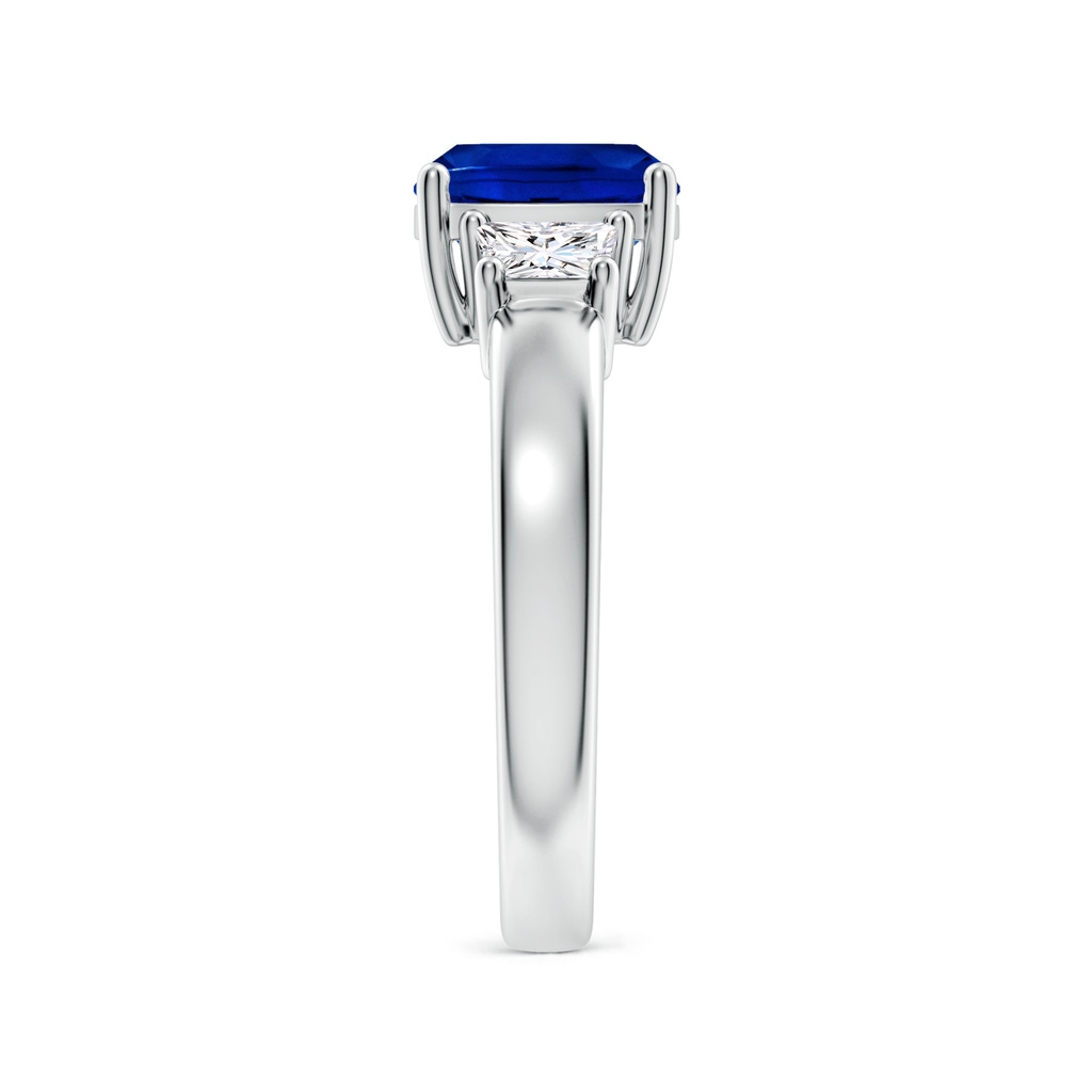 8mm Labgrown Classic Cushion Lab-Grown Blue Sapphire and Trapezoid Diamond Three Stone Engagement Ring in White Gold Side 299