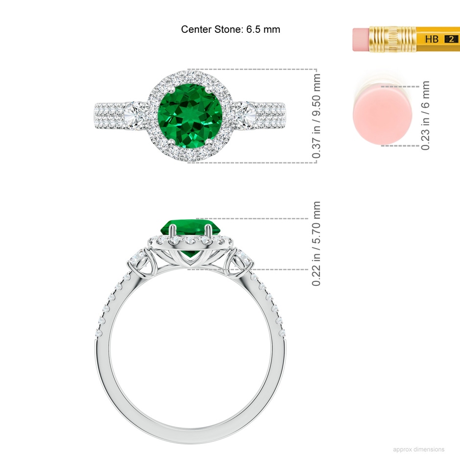 6.5mm Labgrown Round Lab-Grown Emerald Halo Double Shank Engagement Ring in White Gold ruler