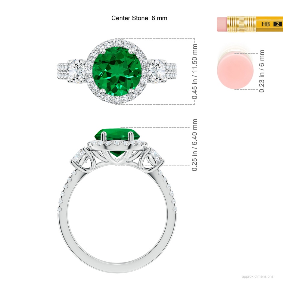 8mm Labgrown Round Lab-Grown Emerald Halo Double Shank Engagement Ring in White Gold ruler