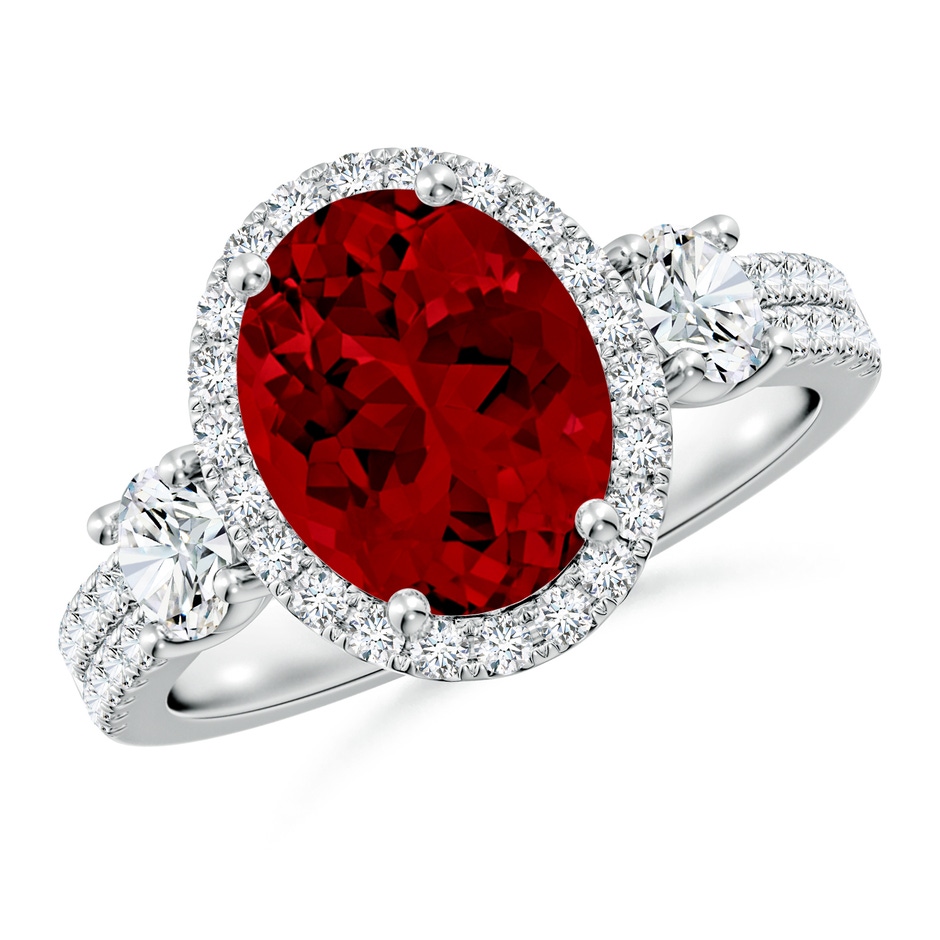 10x8mm Labgrown Oval Lab-Grown Ruby Halo Double Shank Engagement Ring in 18K White Gold 