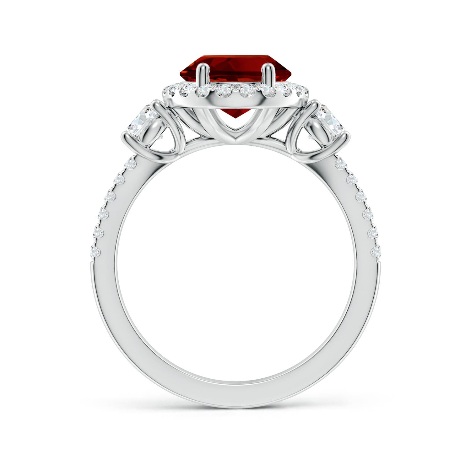 10x8mm Labgrown Oval Lab-Grown Ruby Halo Double Shank Engagement Ring in 18K White Gold