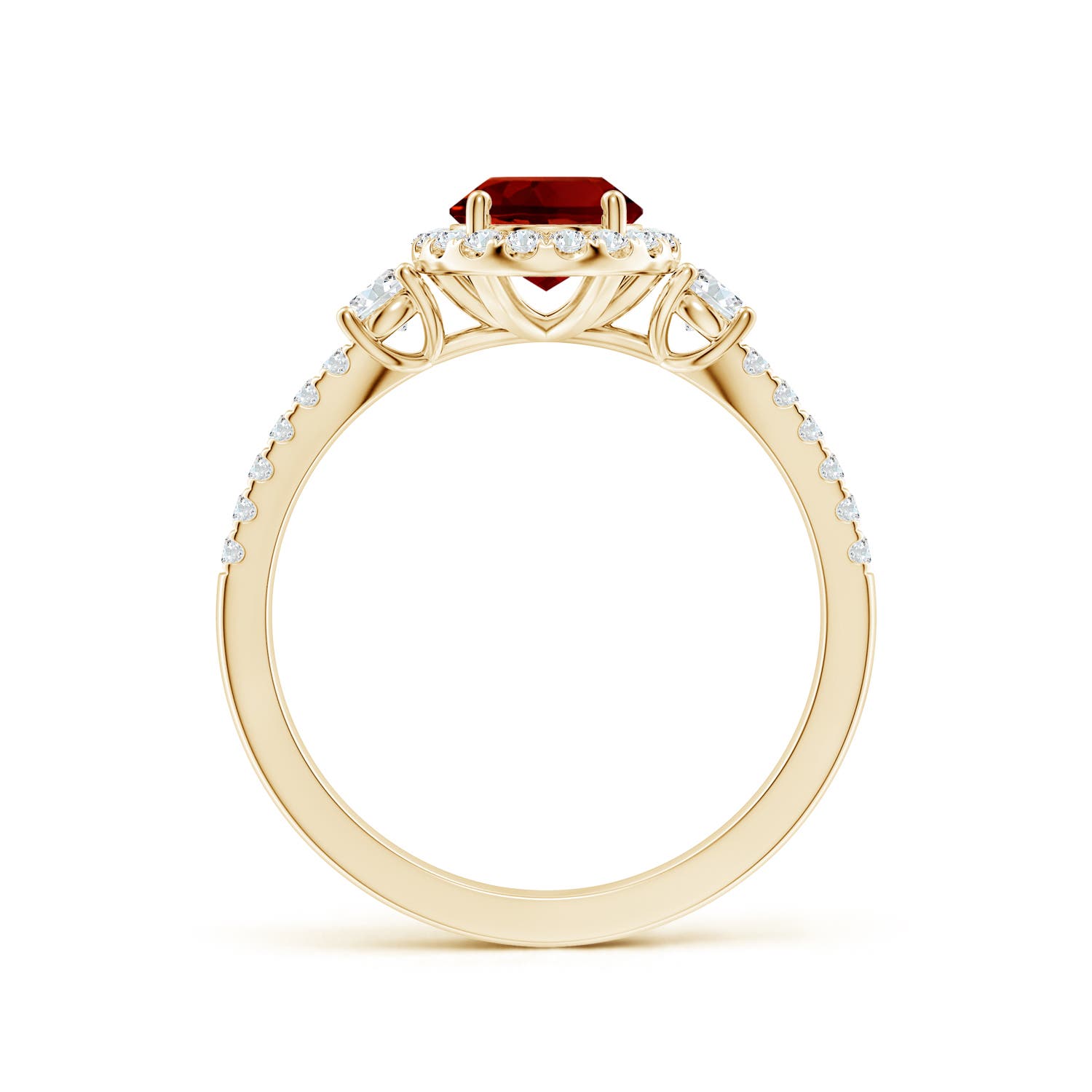 8x6mm Labgrown Oval Lab-Grown Ruby Halo Double Shank Engagement Ring in Yellow Gold - side 2
