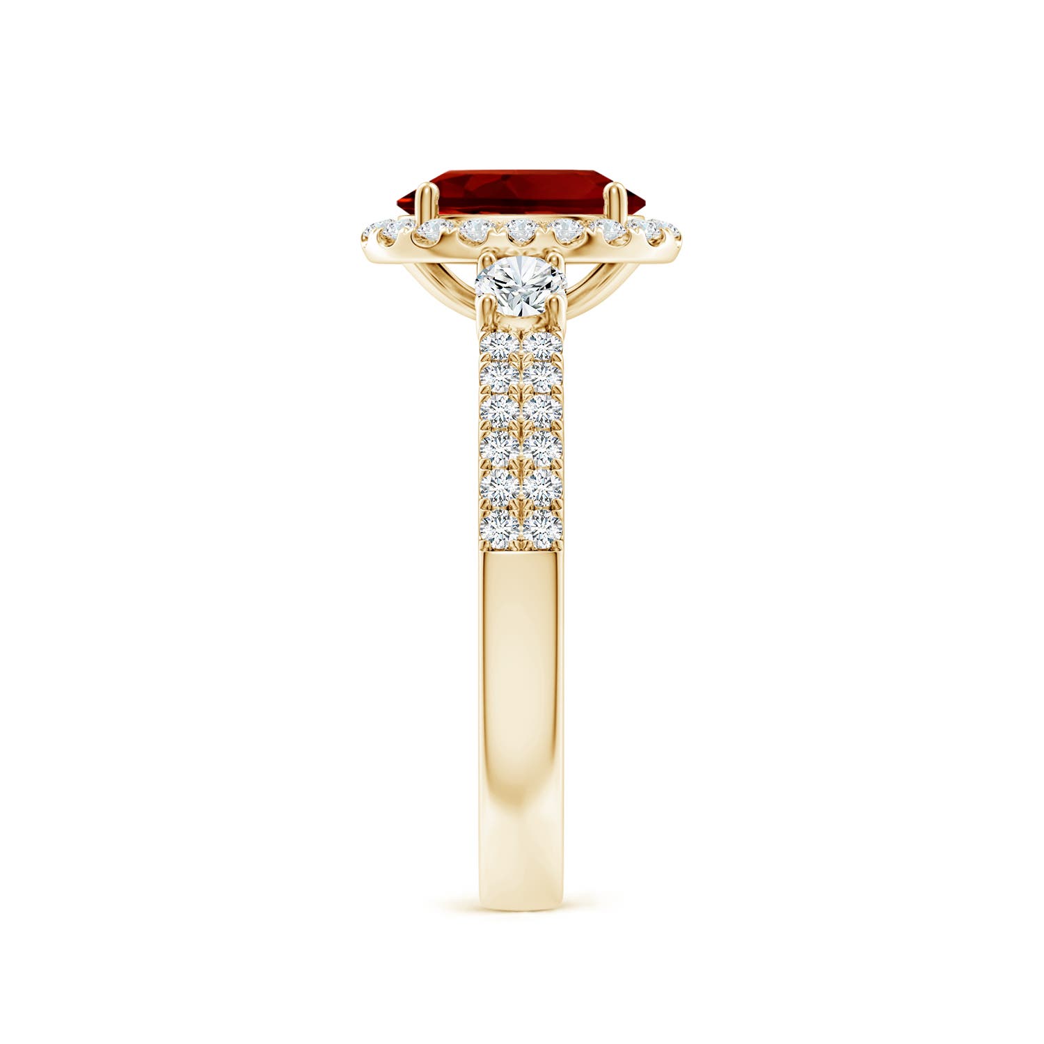 8x6mm Labgrown Oval Lab-Grown Ruby Halo Double Shank Engagement Ring in Yellow Gold - side 3