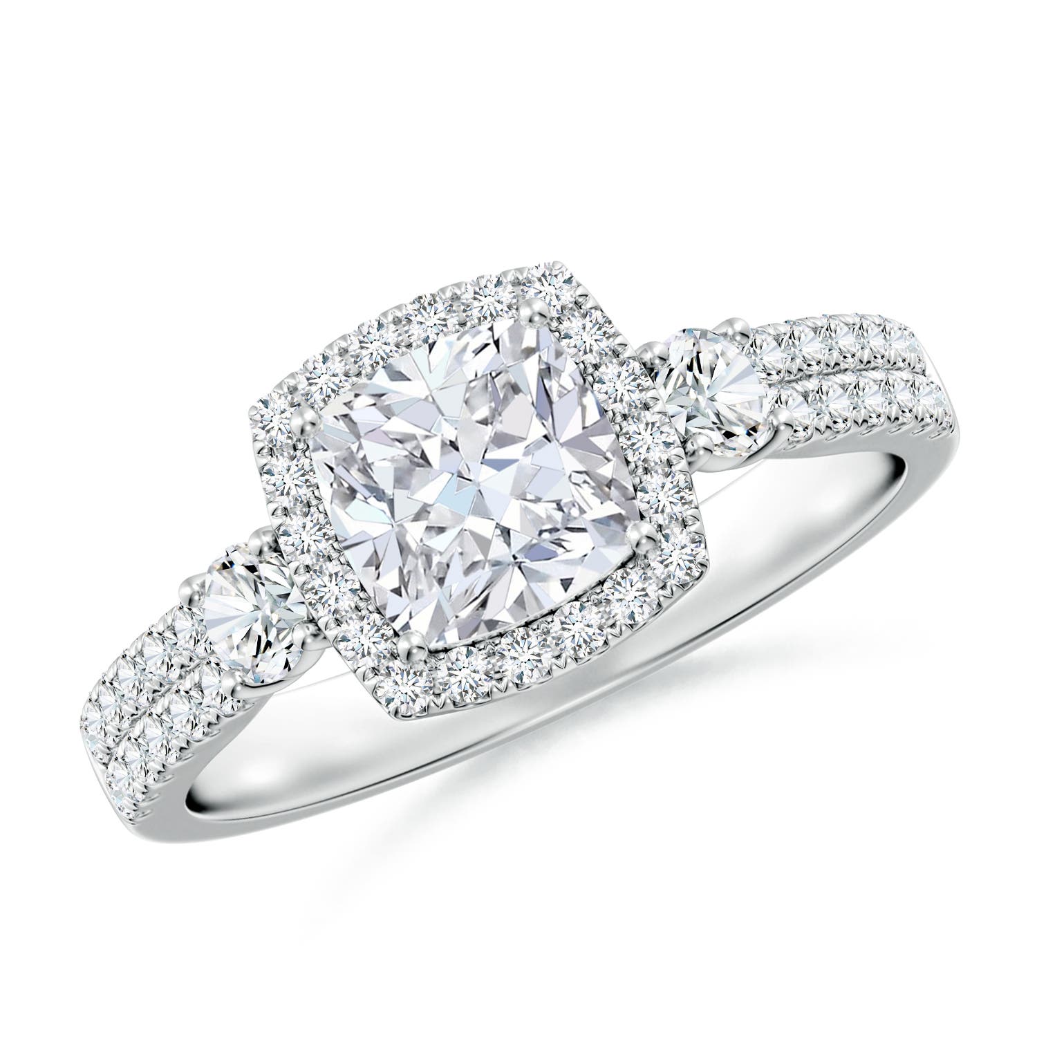 6mm FGVS Cushion Lab-Grown Diamond Halo Double Shank Engagement Ring in P950 Platinum