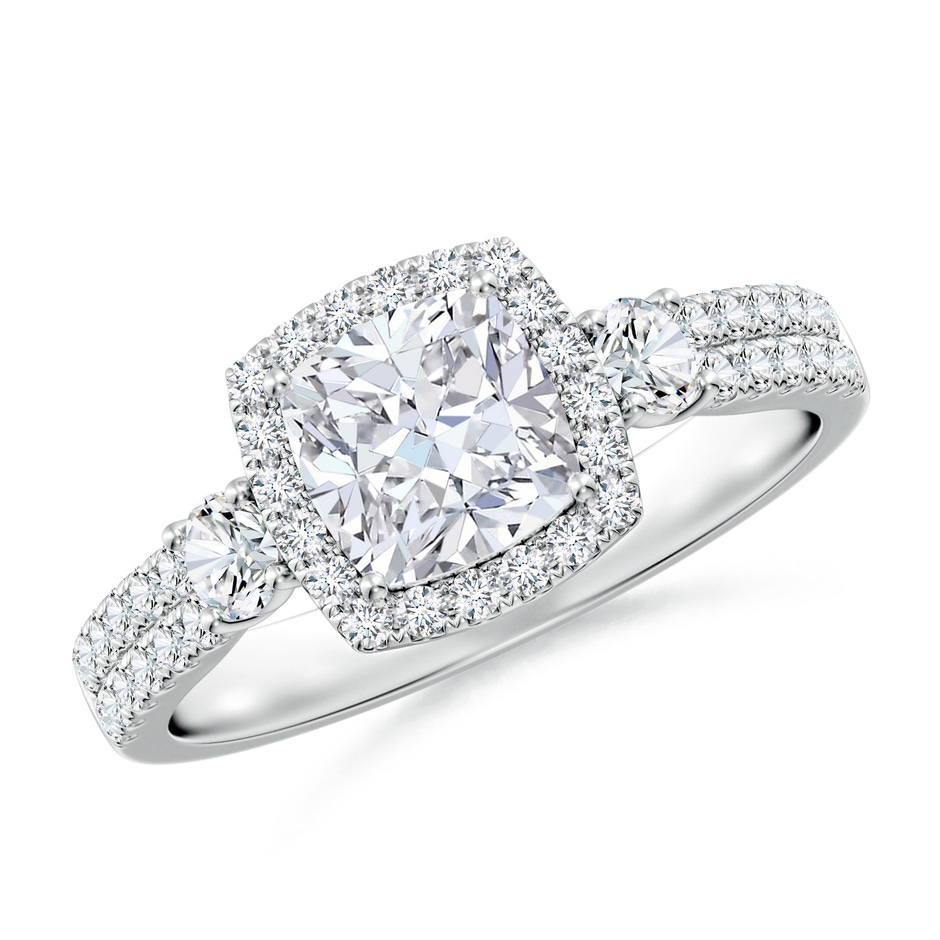 6mm FGVS Cushion Lab-Grown Diamond Halo Double Shank Engagement Ring in P950 Platinum 