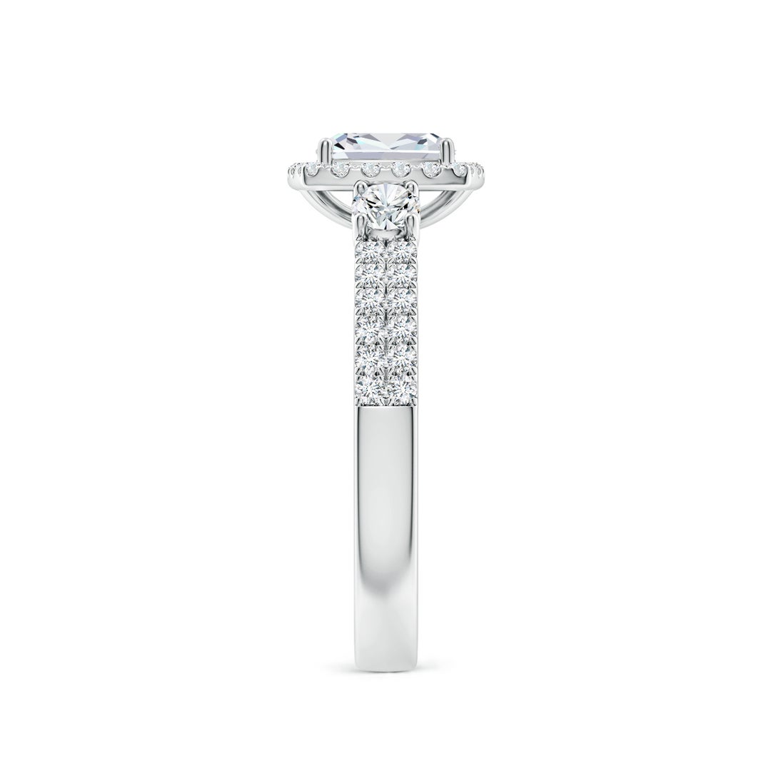 6mm FGVS Cushion Lab-Grown Diamond Halo Double Shank Engagement Ring in White Gold - side 4