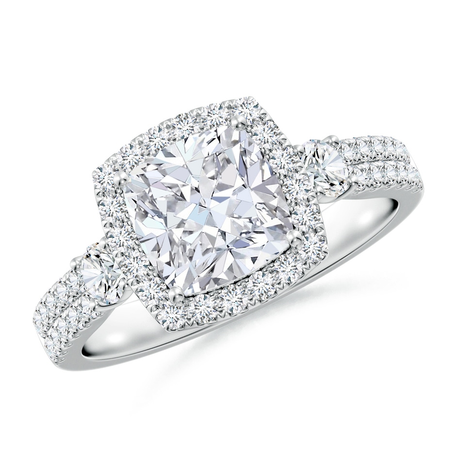 7mm FGVS Cushion Lab-Grown Diamond Halo Double Shank Engagement Ring in White Gold 