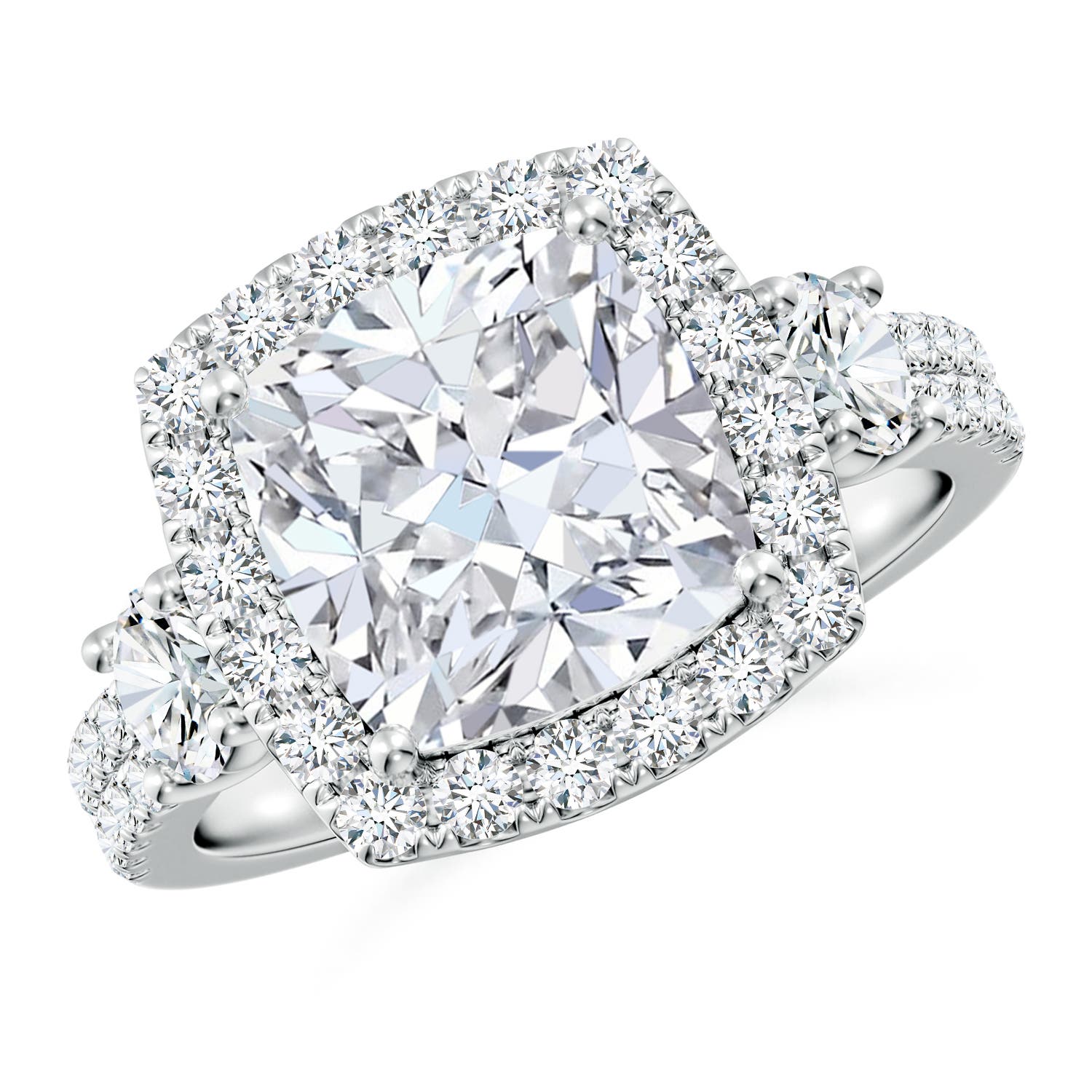 8.9mm FGVS Cushion Lab-Grown Diamond Halo Double Shank Engagement Ring in P950 Platinum