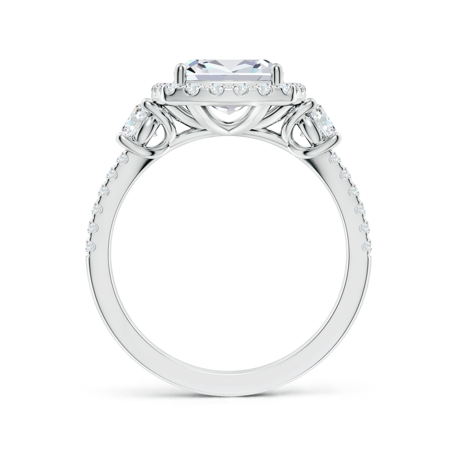 8mm FGVS Cushion Lab-Grown Diamond Halo Double Shank Engagement Ring in White Gold - side 3