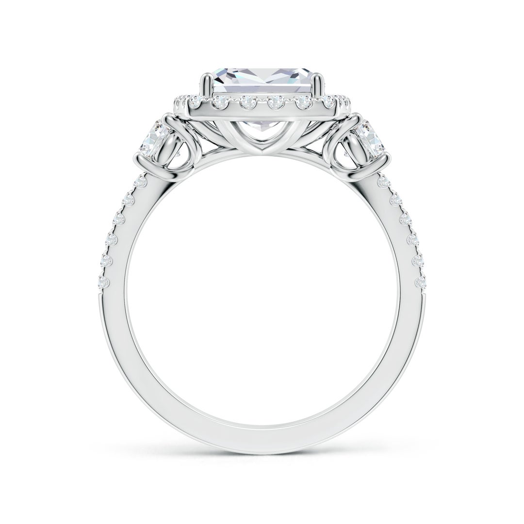 8mm FGVS Cushion Lab-Grown Diamond Halo Double Shank Engagement Ring in White Gold - side 3