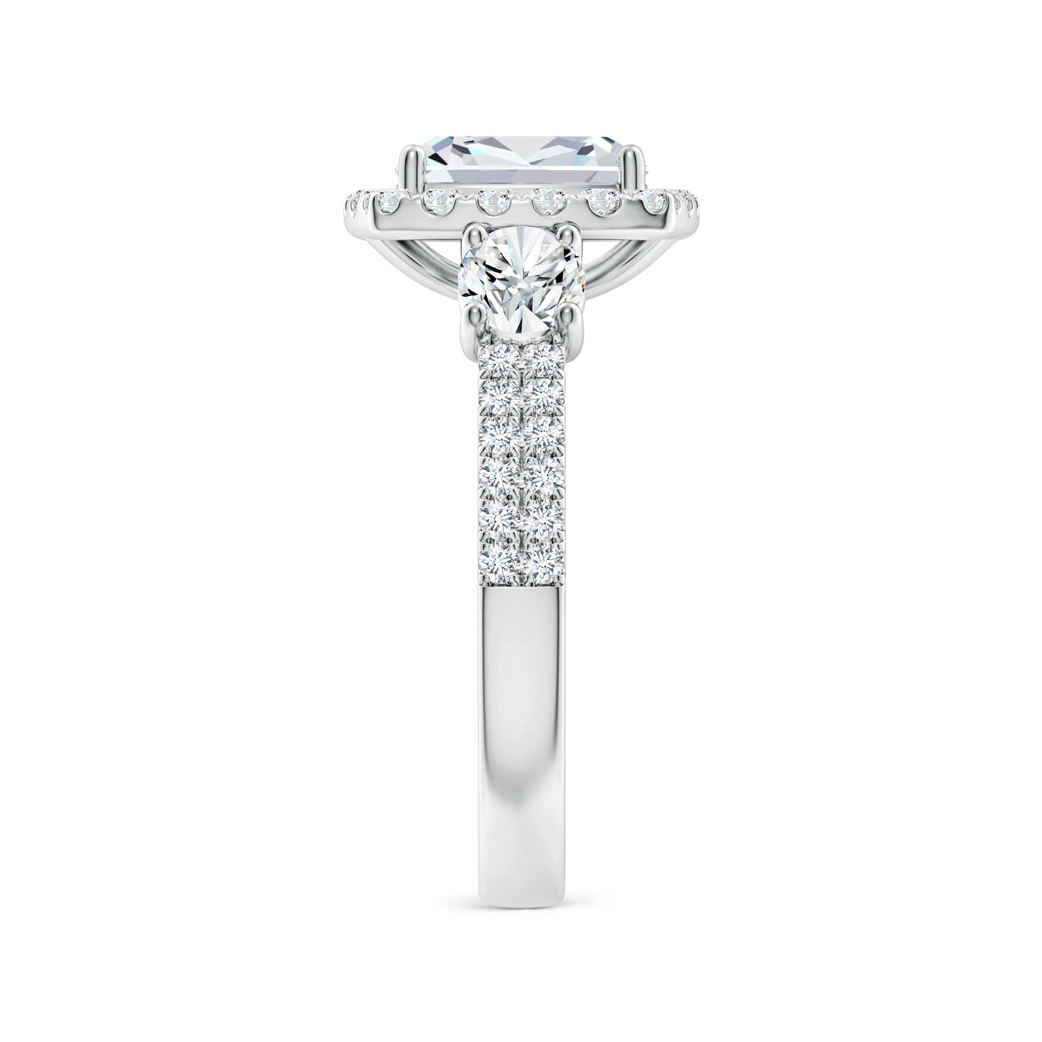 8mm FGVS Cushion Lab-Grown Diamond Halo Double Shank Engagement Ring in White Gold - side 4