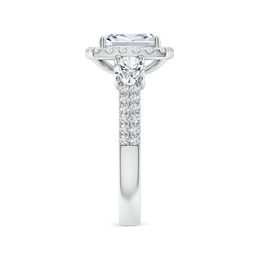 8mm FGVS Cushion Lab-Grown Diamond Halo Double Shank Engagement Ring in White Gold - side 4