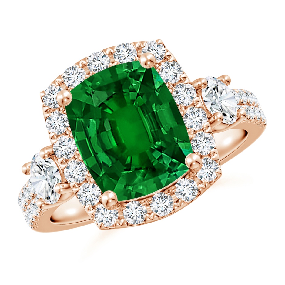 10x8mm Labgrown Cushion Rectangular Lab-Grown Emerald Halo Double Shank Engagement Ring in 18K Rose Gold 
