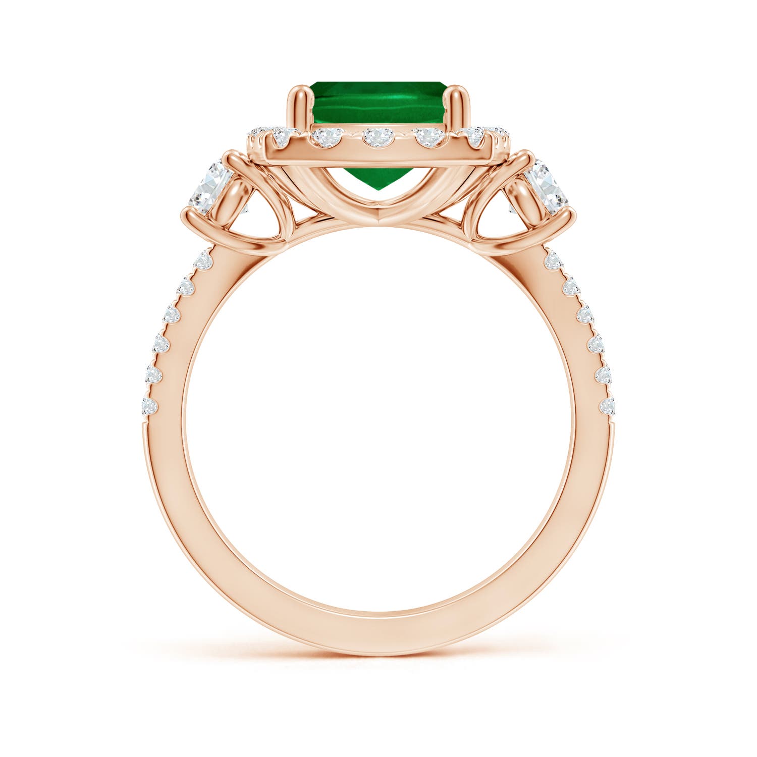10x8mm Labgrown Cushion Rectangular Lab-Grown Emerald Halo Double Shank Engagement Ring in 18K Rose Gold