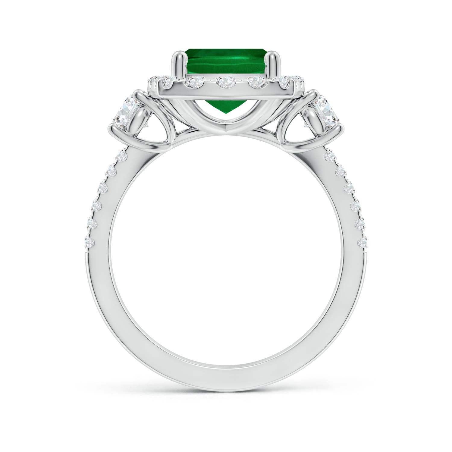10x8mm Labgrown Cushion Rectangular Lab-Grown Emerald Halo Double Shank Engagement Ring in P950 Platinum