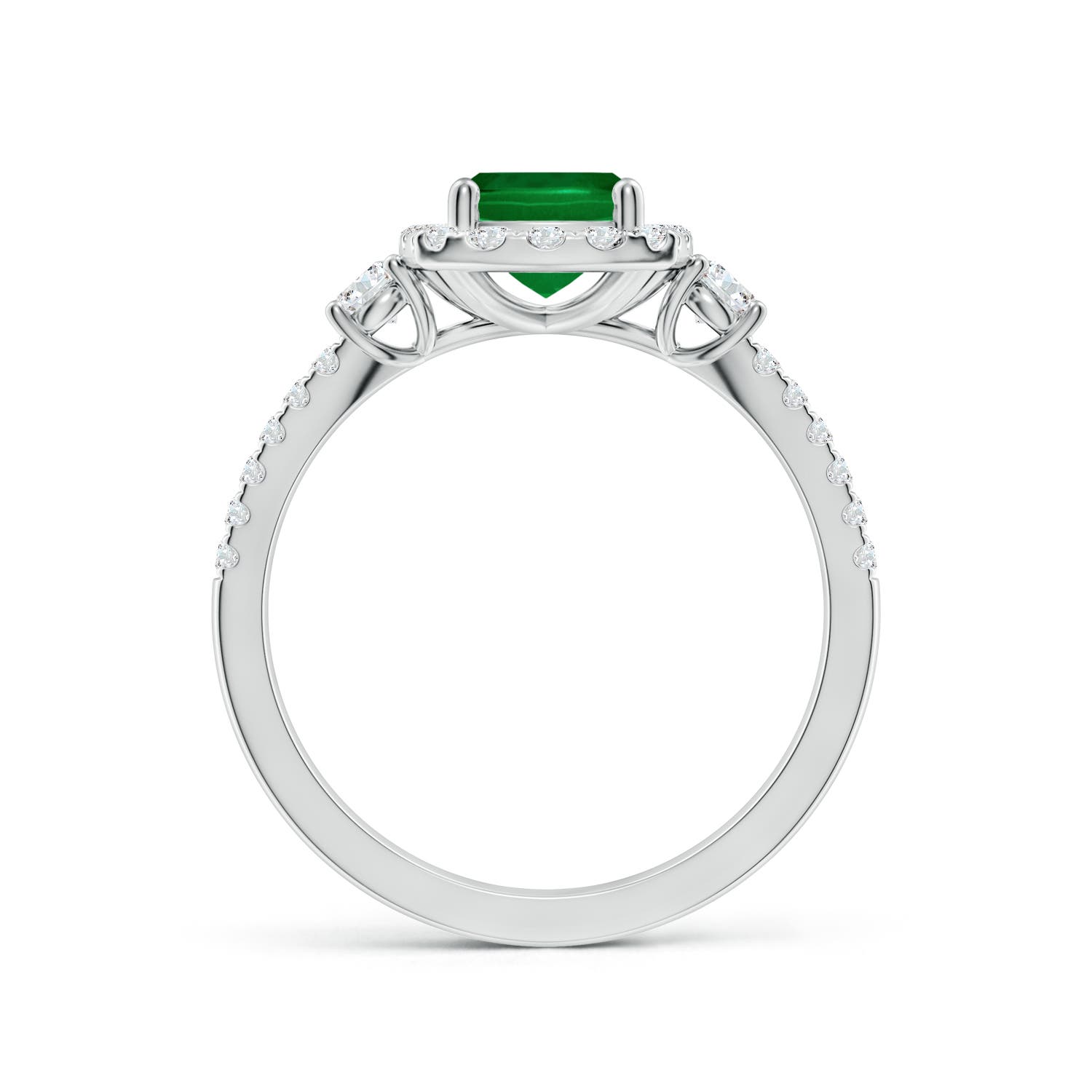 8x6mm Labgrown Cushion Rectangular Lab-Grown Emerald Halo Double Shank Engagement Ring in White Gold - side 2