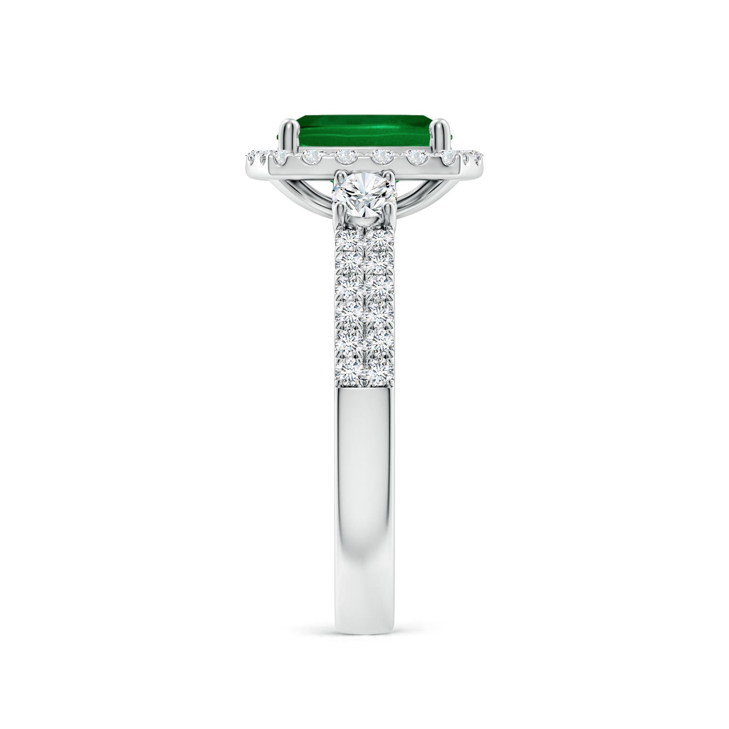 8x6mm Labgrown Cushion Rectangular Lab-Grown Emerald Halo Double Shank Engagement Ring in White Gold - side 3
