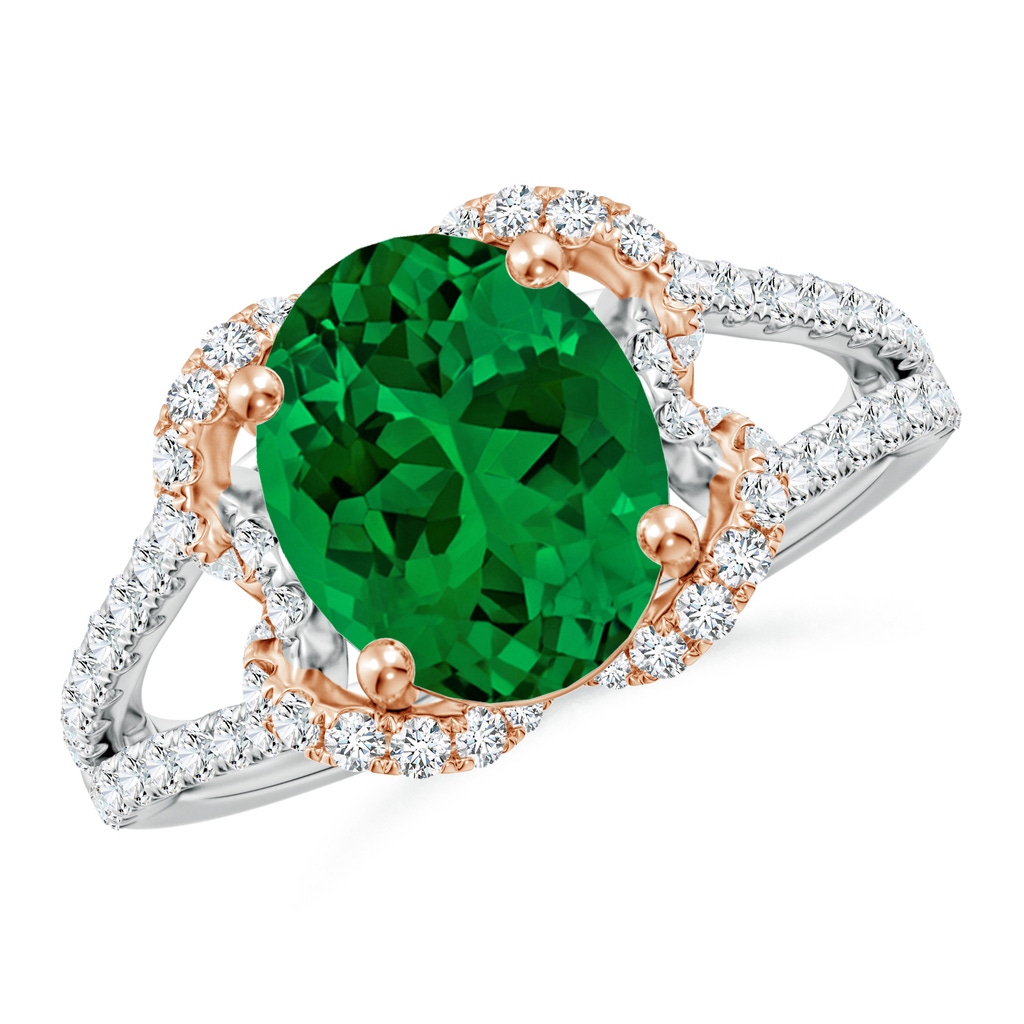 10x8mm Labgrown Classic Oval Lab-Grown Emerald Couture Engagement Ring in White Gold Rose Gold