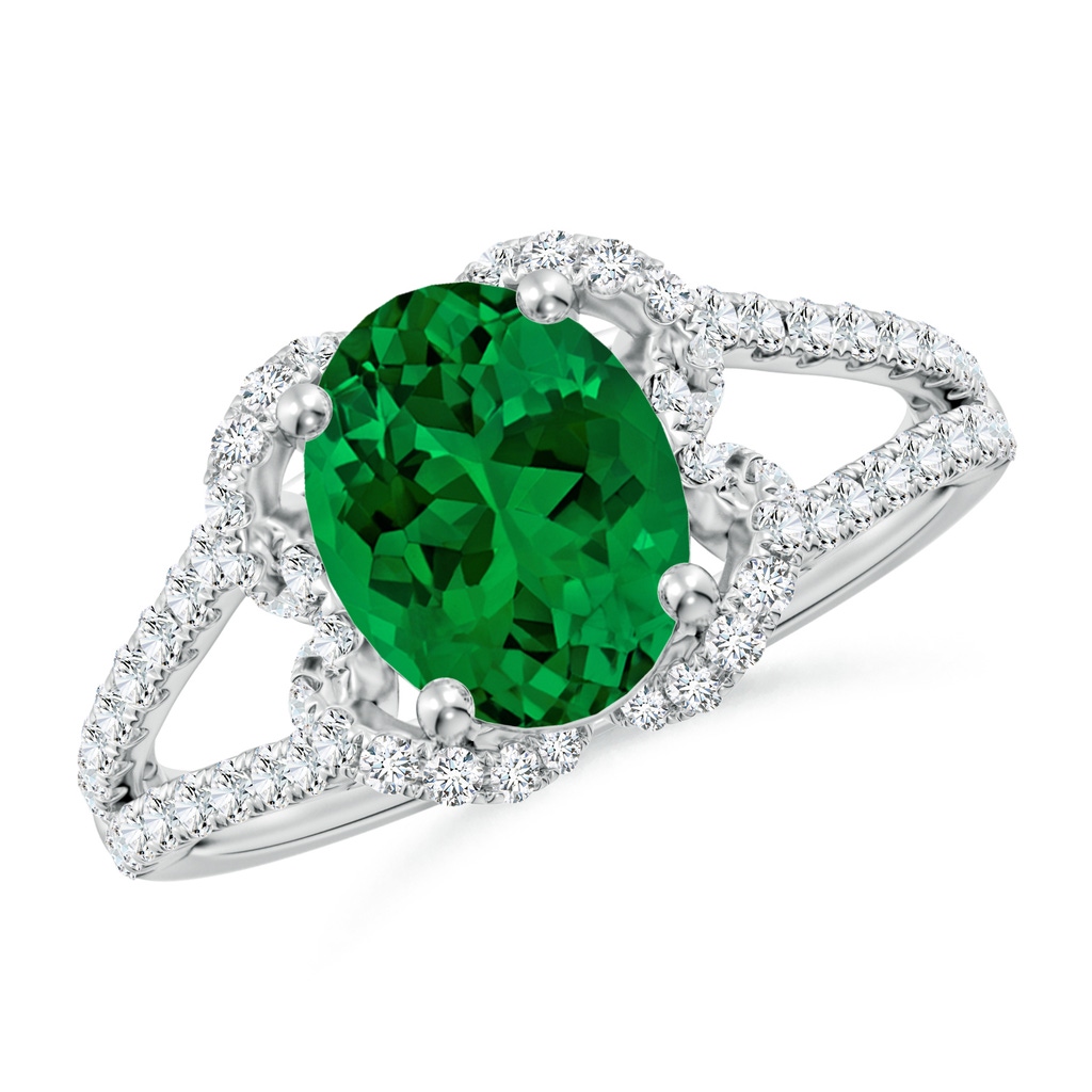 9x7mm Labgrown Classic Oval Lab-Grown Emerald Couture Engagement Ring in White Gold