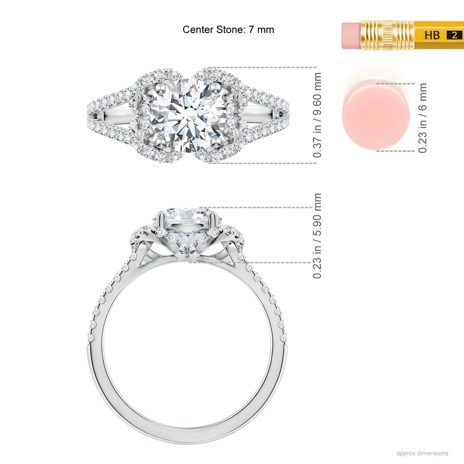 7mm FGVS Classic Round Lab-Grown Diamond Couture Engagement Ring in White Gold ruler