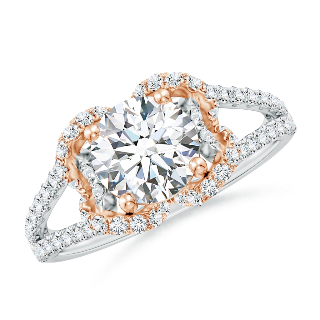 7mm FGVS Classic Round Lab-Grown Diamond Couture Engagement Ring in White Gold Rose Gold